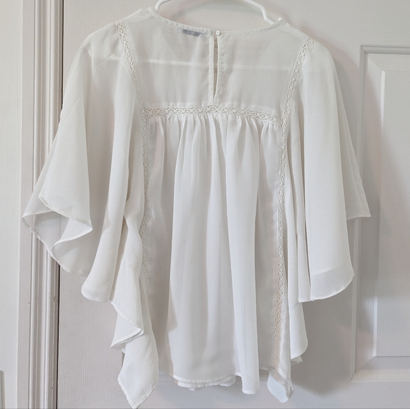 White embroidered flutter sleeve blouse // XS - Picture 4 of 5